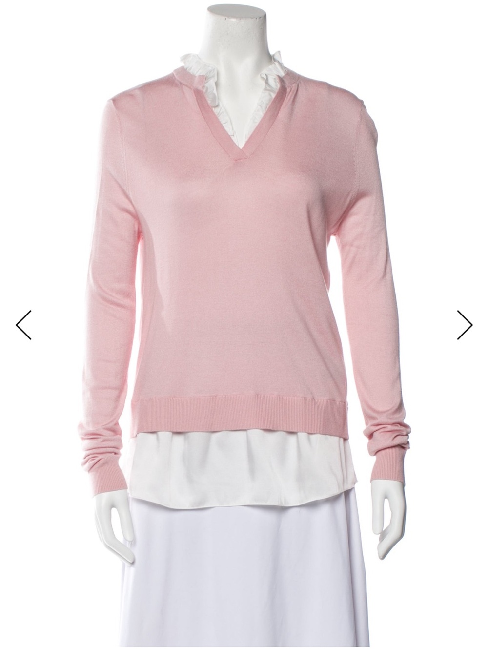 Ted Baker London Pale Pink V-Neck Lightweight Sweater With White Shirt Details